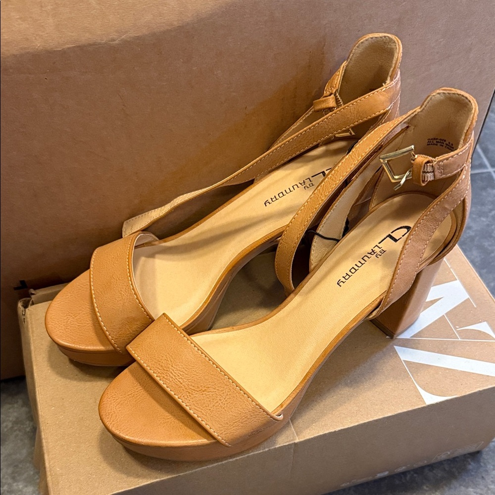 CL by Laundry Camel Block Heel Sandals